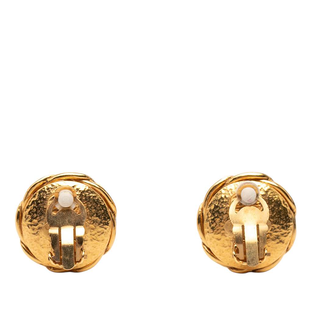 Chanel CC Gold Plated Faux Pearl Clip On Earrings Gold Metal Good condition - Back View