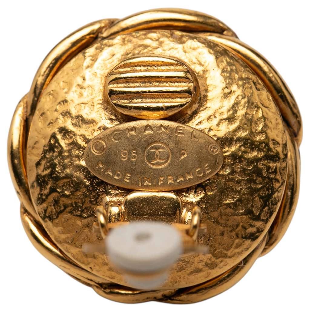 Chanel CC Gold Plated Faux Pearl Clip On Earrings Gold Metal Good condition - Inside View