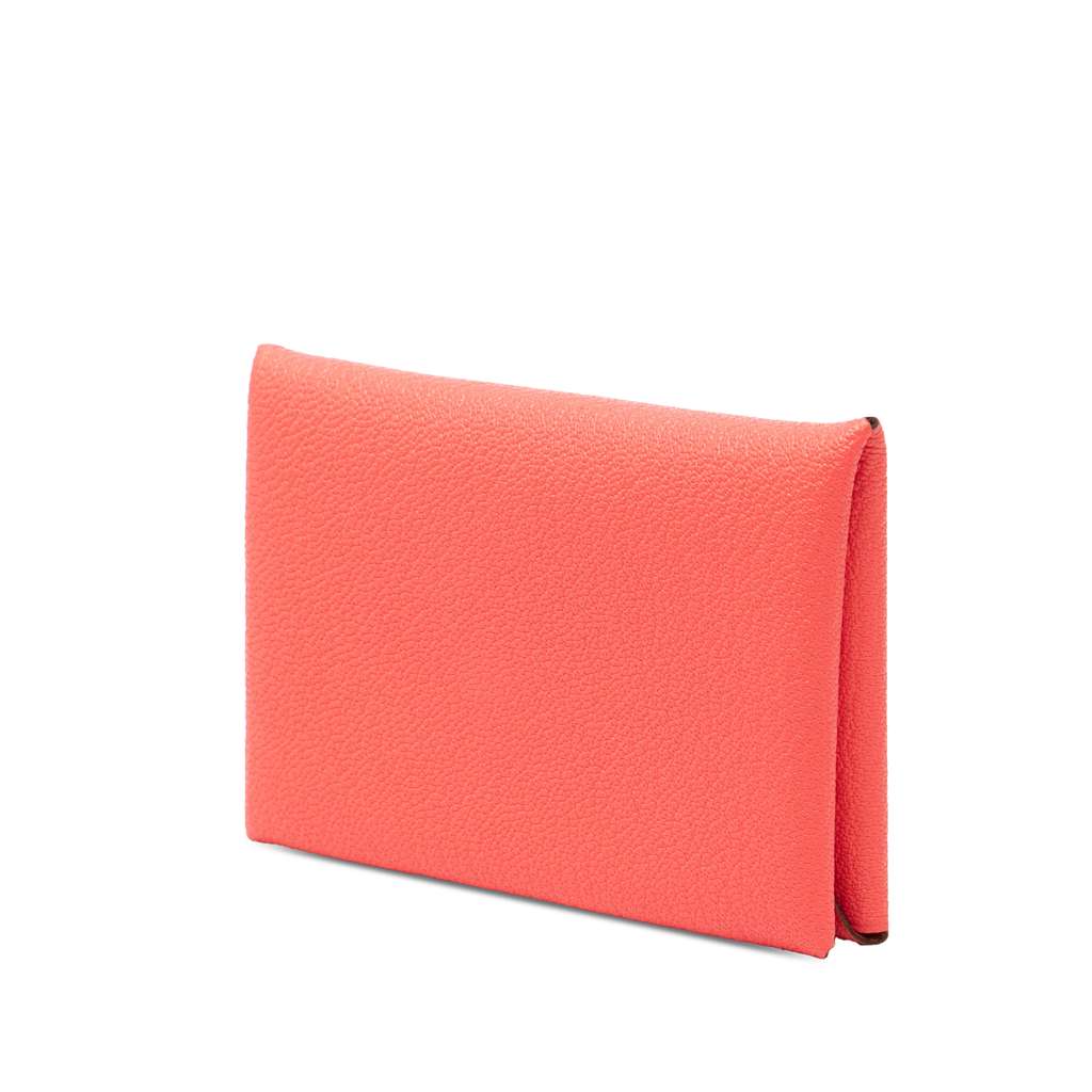 Hermès Chevre Mysore Verso Calvi Card Holder Pink Leather Good condition - Back View