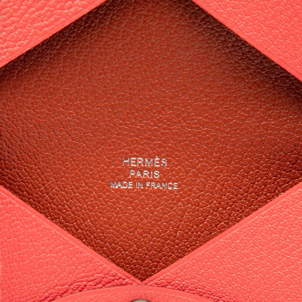 Hermès Chevre Mysore Verso Calvi Card Holder Pink Leather Good condition - Box View