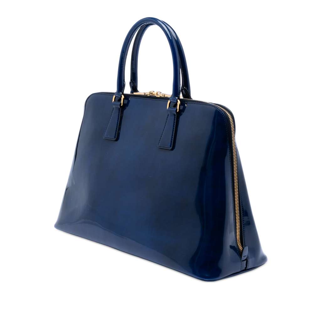Prada Large Spazzolato Promenade Satchel Blue Leather Good condition - Back View