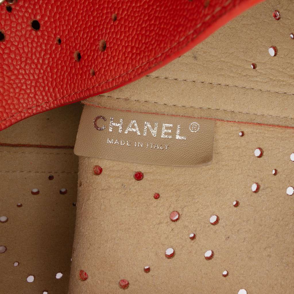 Chanel Medium CC Perforated Caviar Drawstring Bucket Bag Orange Leather Good condition - Box View