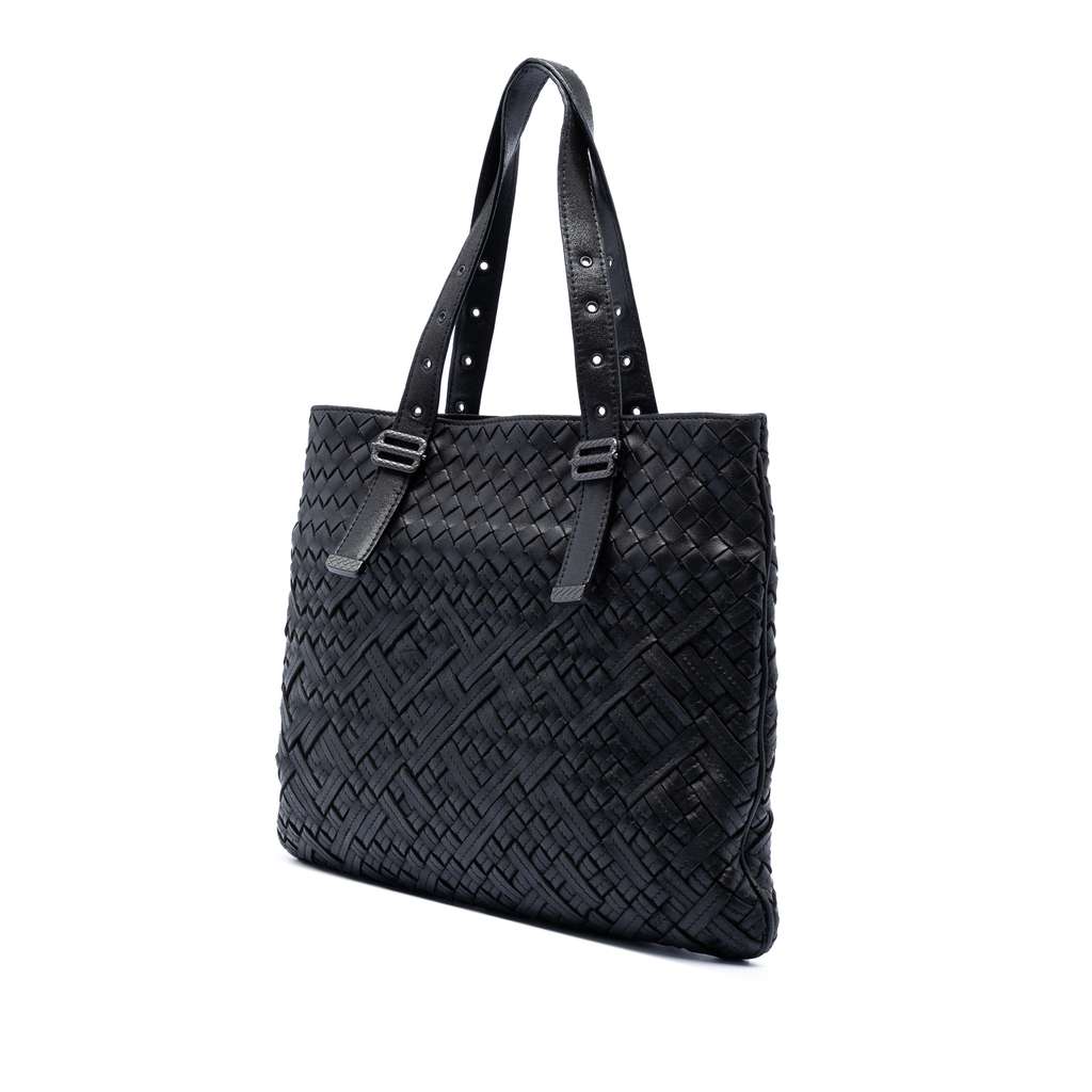 Bottega Veneta Nappa Intrecciato Belted Flat Tote Black Leather Good condition - Back View