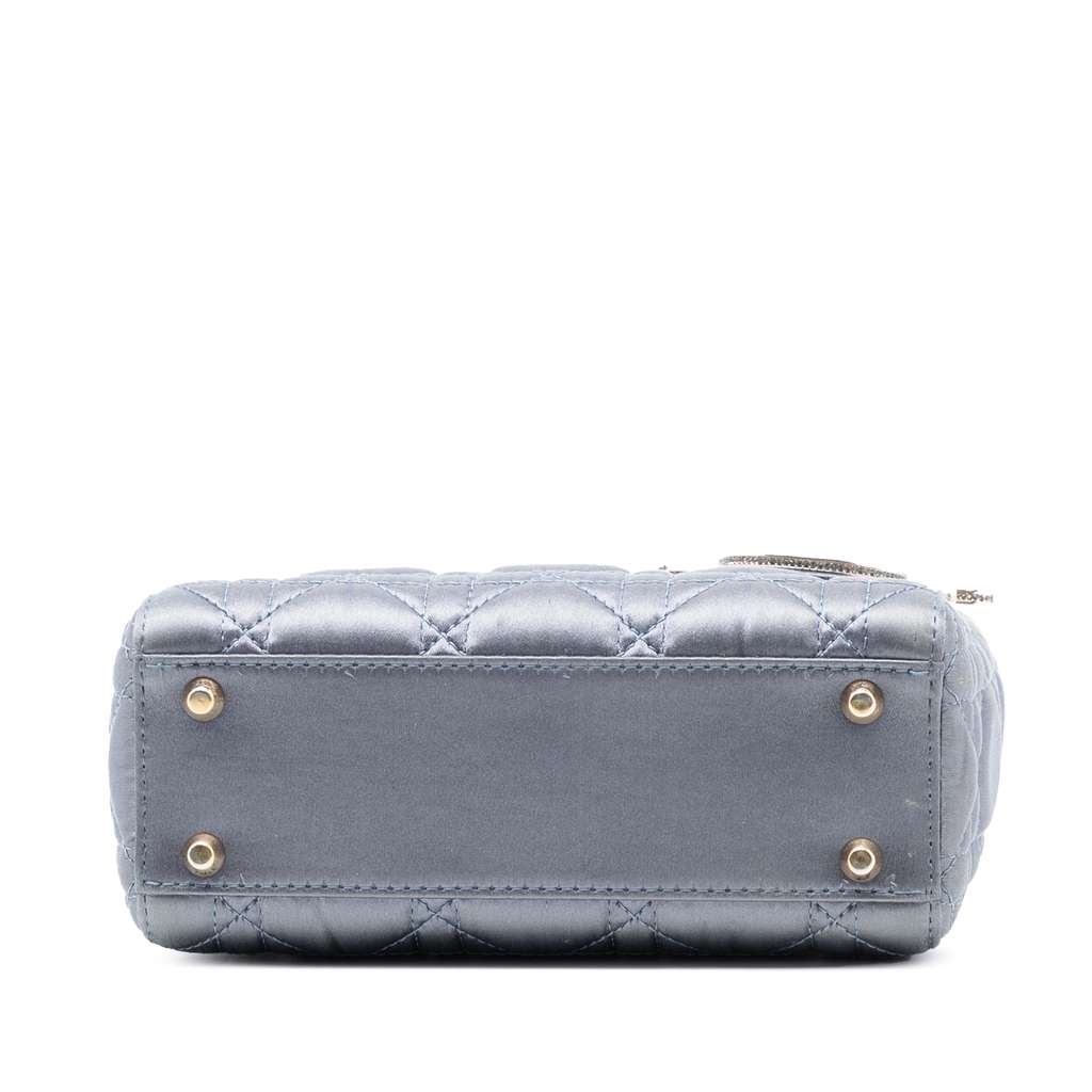 Dior Mini Satin Cannage Swarovski Crystal Lady Dior Grey Satin Good condition - Inside View
