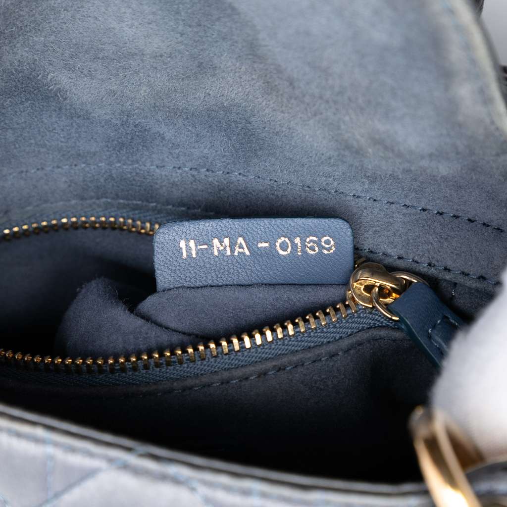 Dior Mini Satin Cannage Swarovski Crystal Lady Dior Grey Satin Good condition - Box View