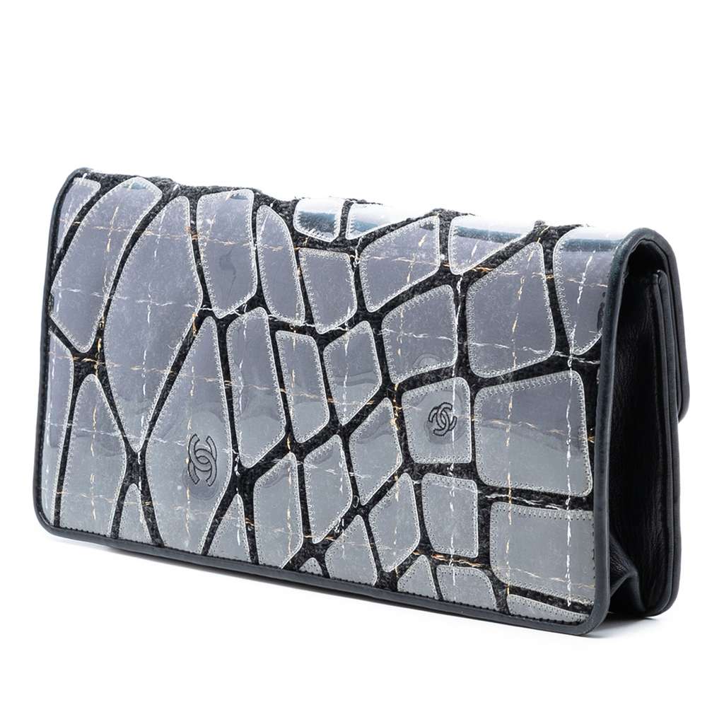 Chanel CC PVC Wool and Leather Scale East West Flap Black Good condition - Back View