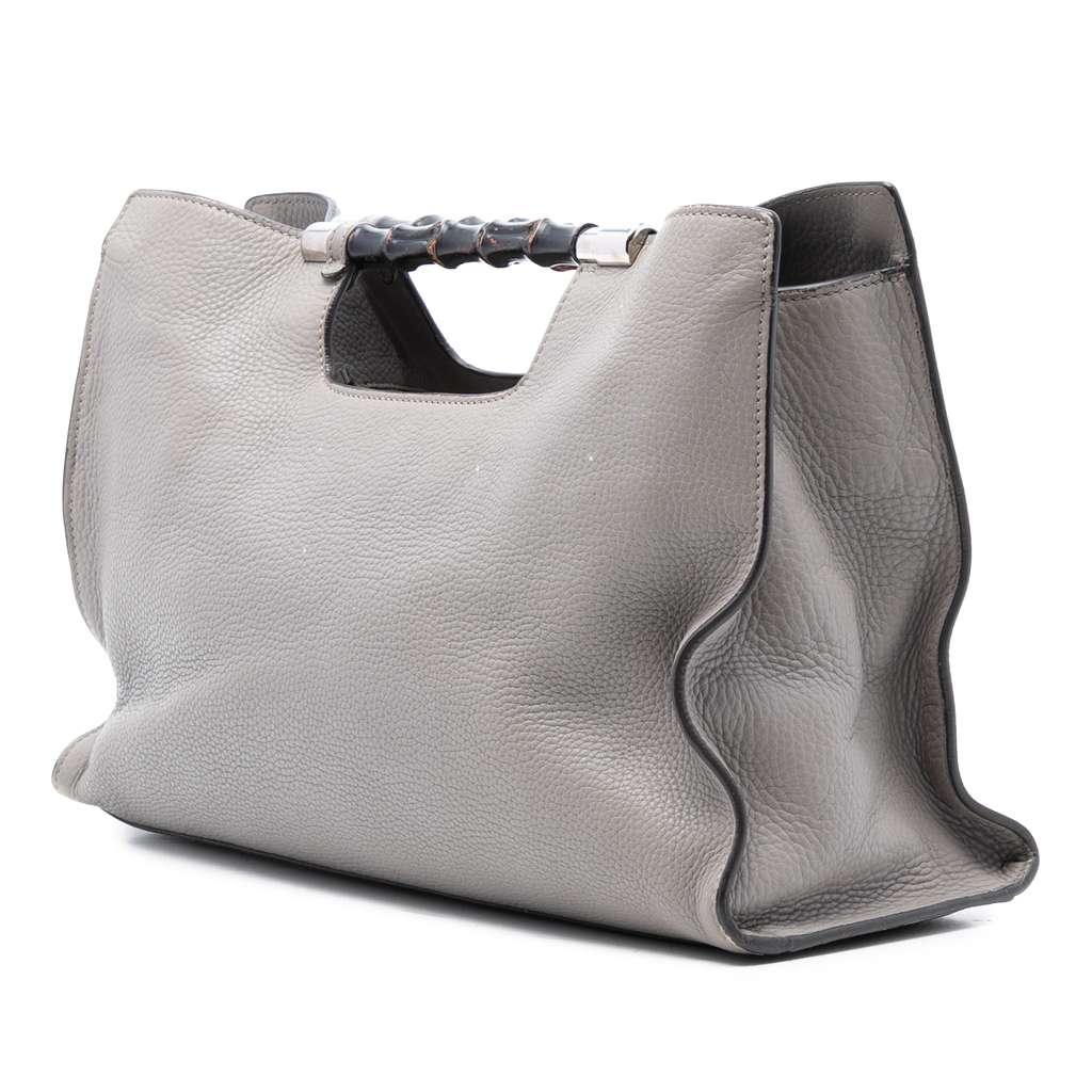 Gucci Medium Calfskin Bamboo Daily Shopper Satchel Grey Leather Good condition - Back View