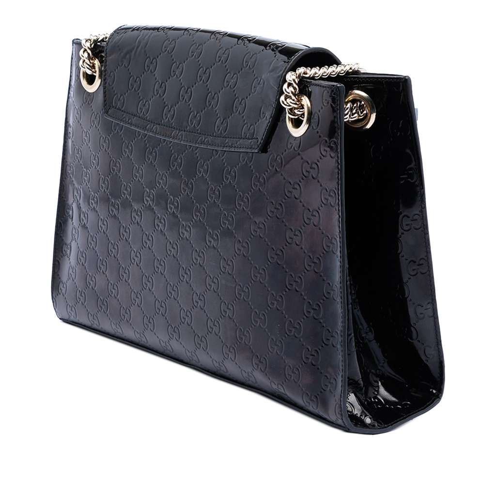 Gucci Large Guccissima Patent Emily Shoulder Bag Black Leather Good condition - Back View