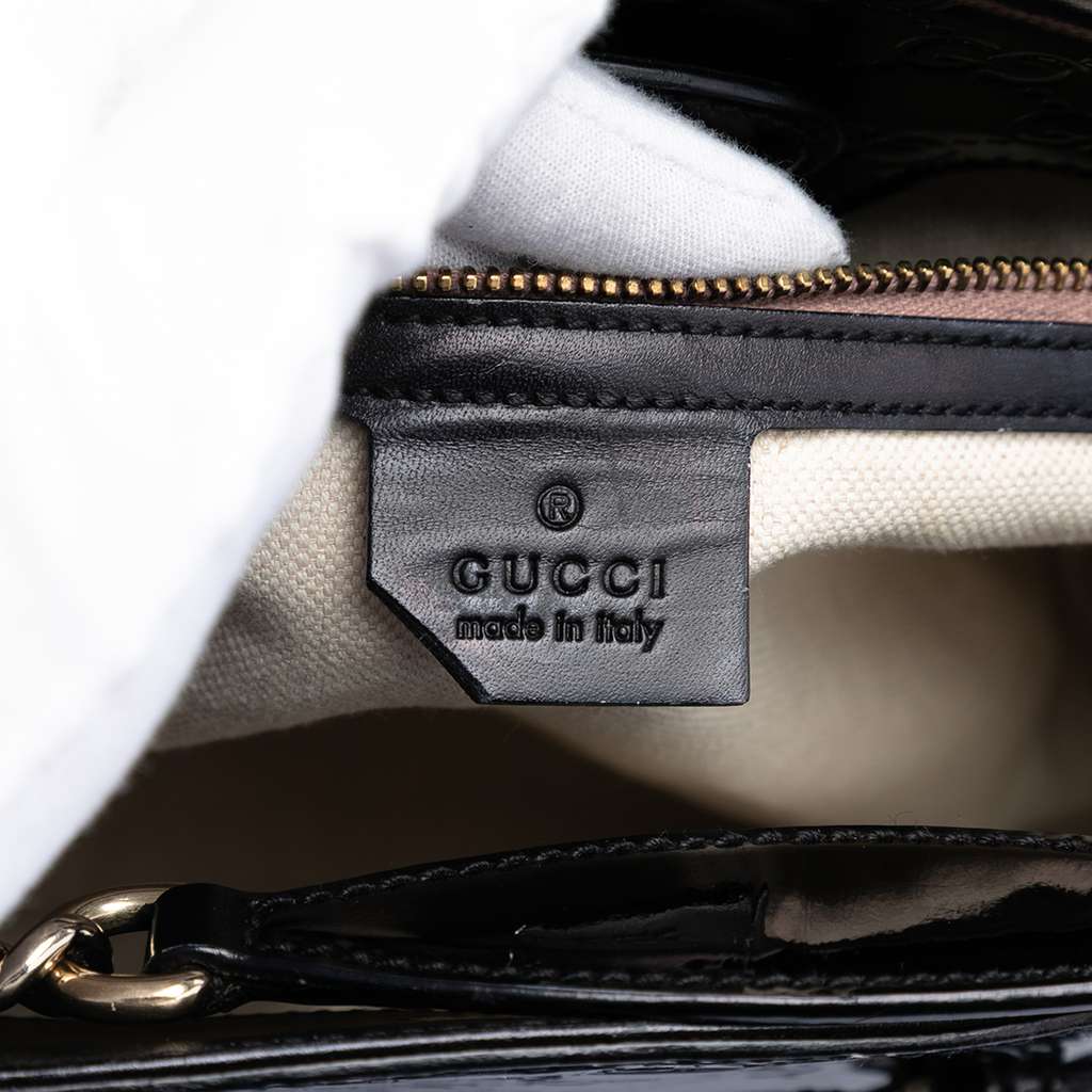 Gucci Large Guccissima Patent Emily Shoulder Bag Black Leather Good condition - Box View