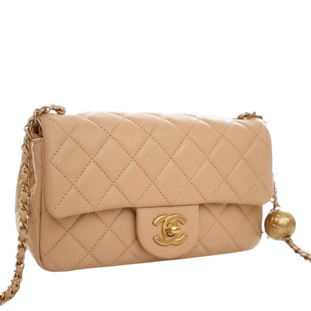 Chanel Mini Rectangular Classic Lambskin Pearl Crush Single Flap Brown Leather Good condition - Back View