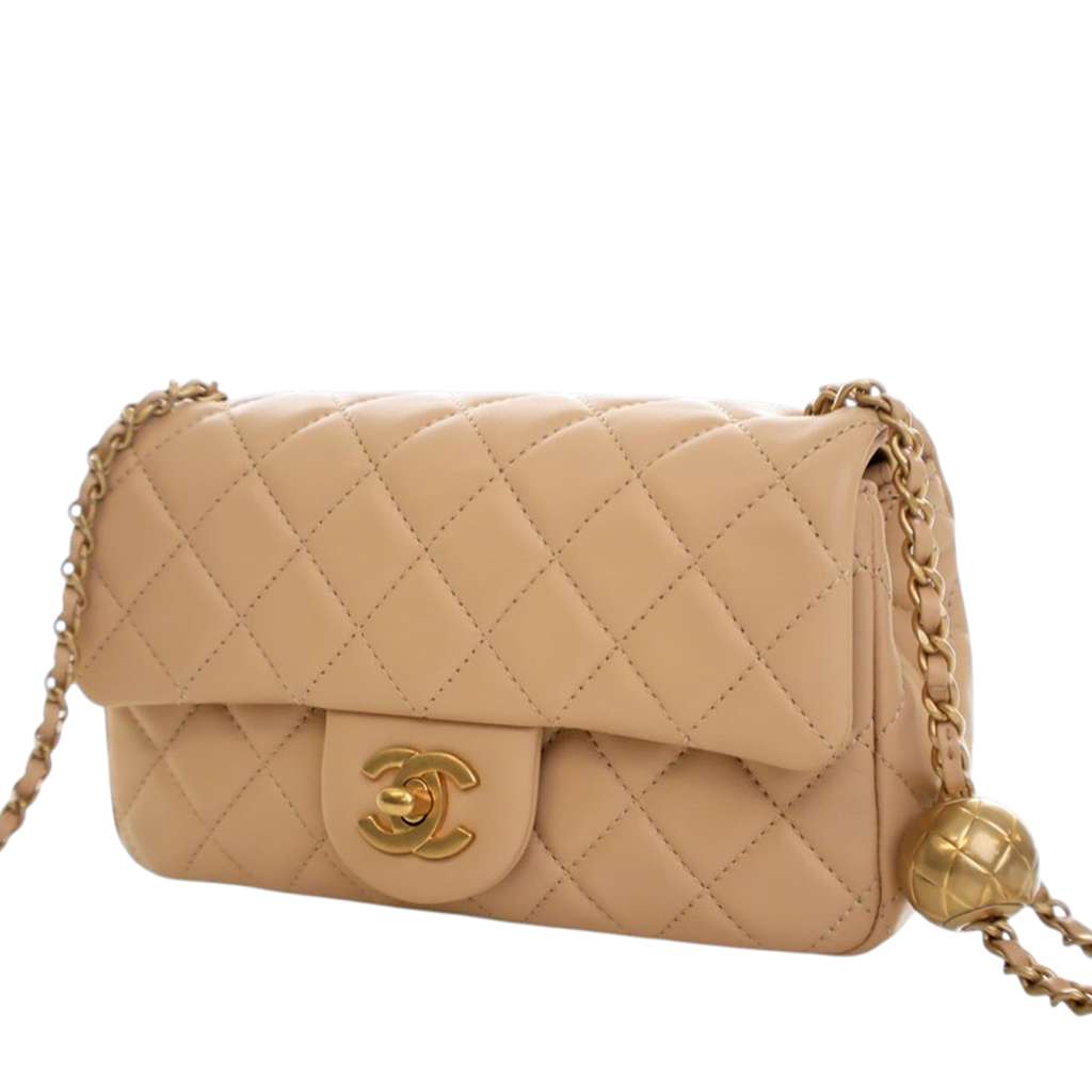 Chanel Mini Rectangular Classic Lambskin Pearl Crush Single Flap Brown Leather Good condition - Inside View