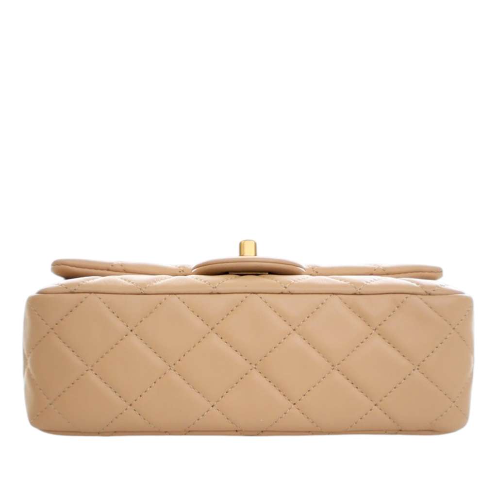 Chanel Mini Rectangular Classic Lambskin Pearl Crush Single Flap Brown Leather Good condition - Box View