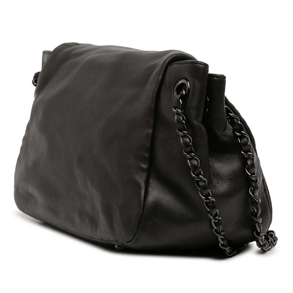 Chanel Lambskin Studded CC Accordion Flap Black Leather Very good - Back View