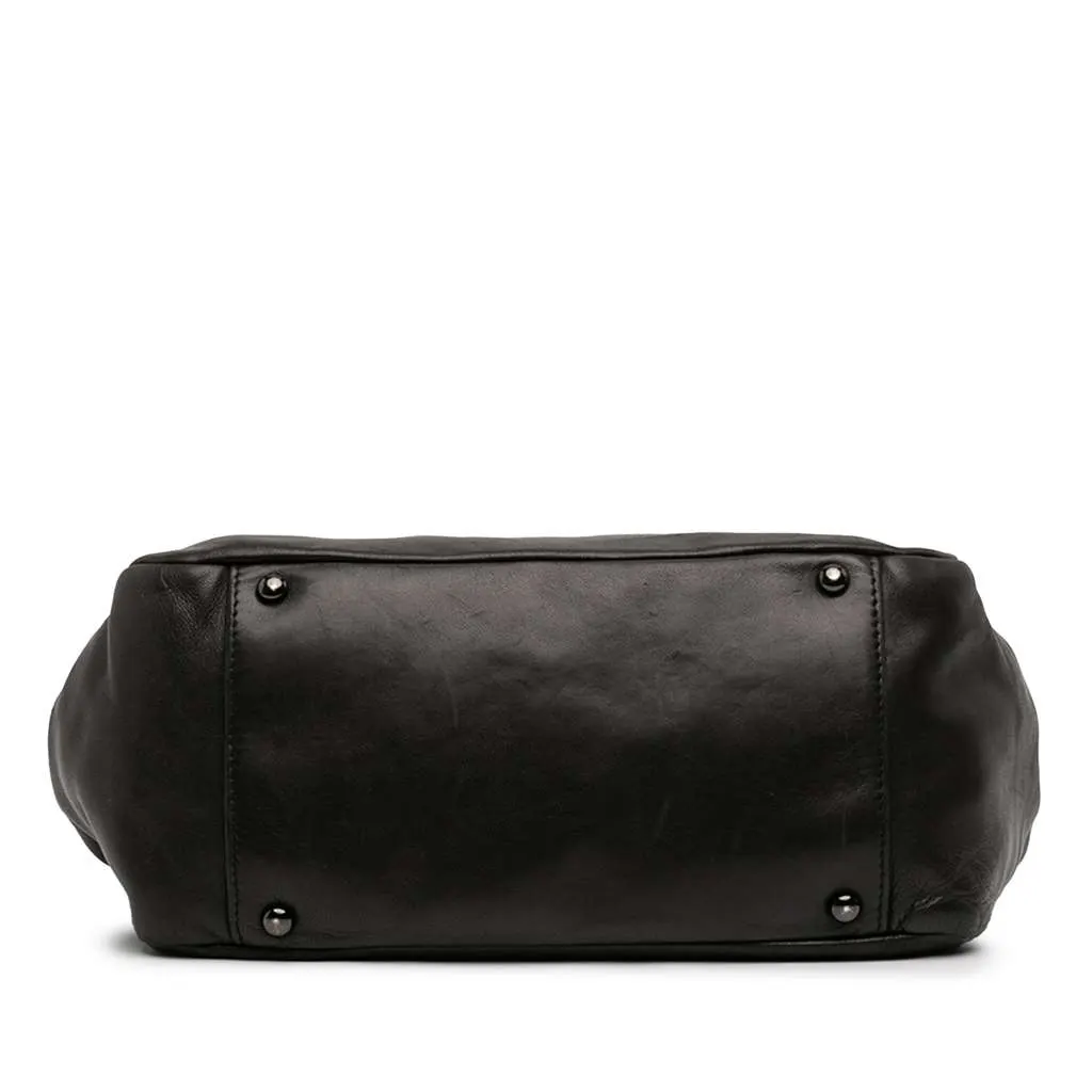 Chanel Lambskin Studded CC Accordion Flap Black Leather Very good - Inside View