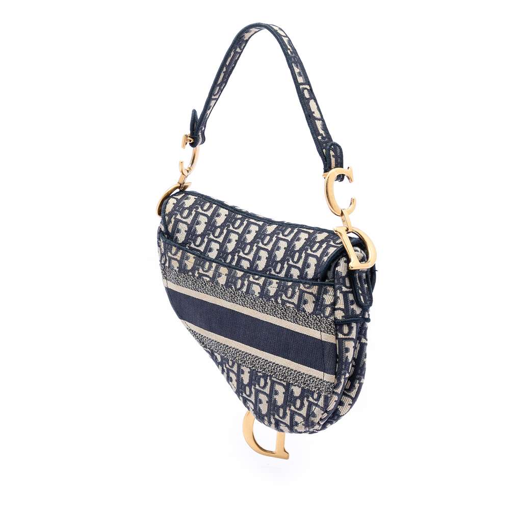 Dior Oblique Embroidered Canvas Saddle Bag Blue Canvas Good condition - Back View