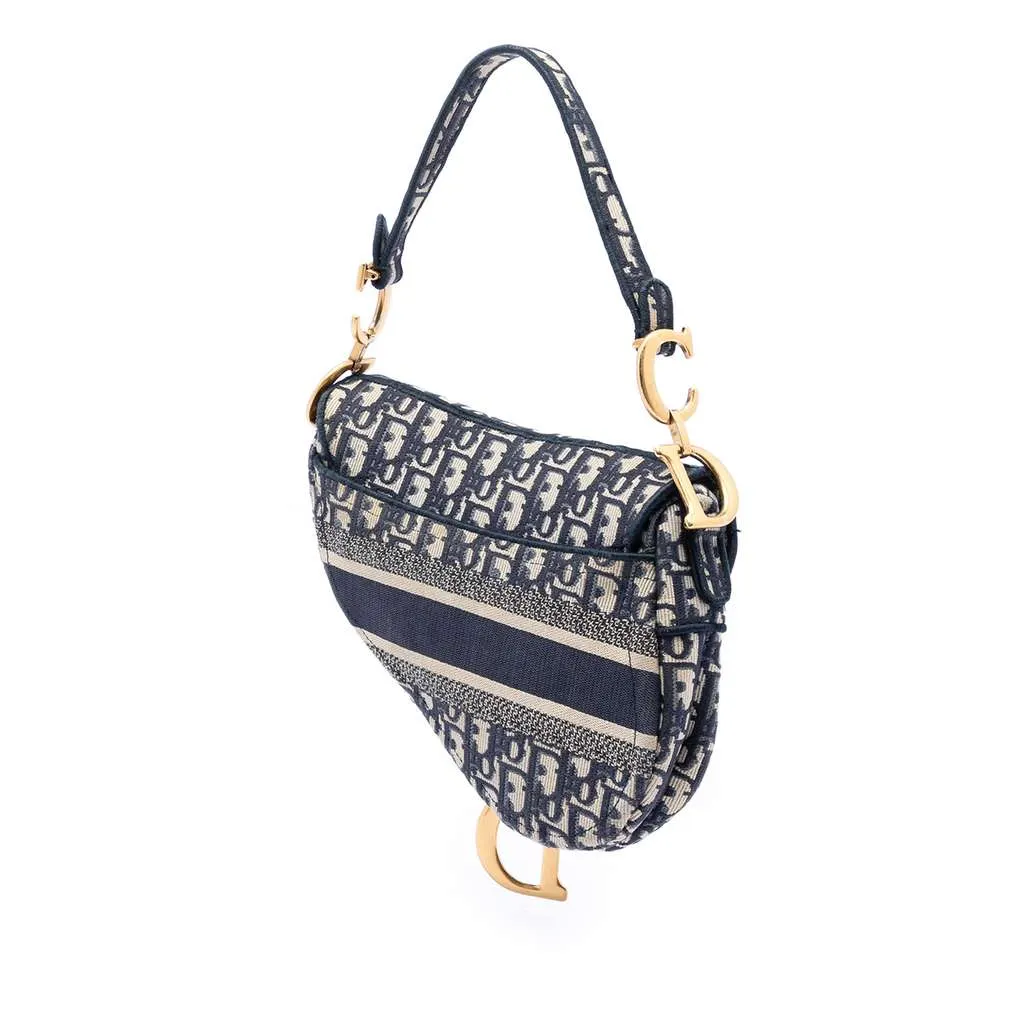 Dior Oblique Embroidered Canvas Saddle Bag Blue Canvas Very good - Back View