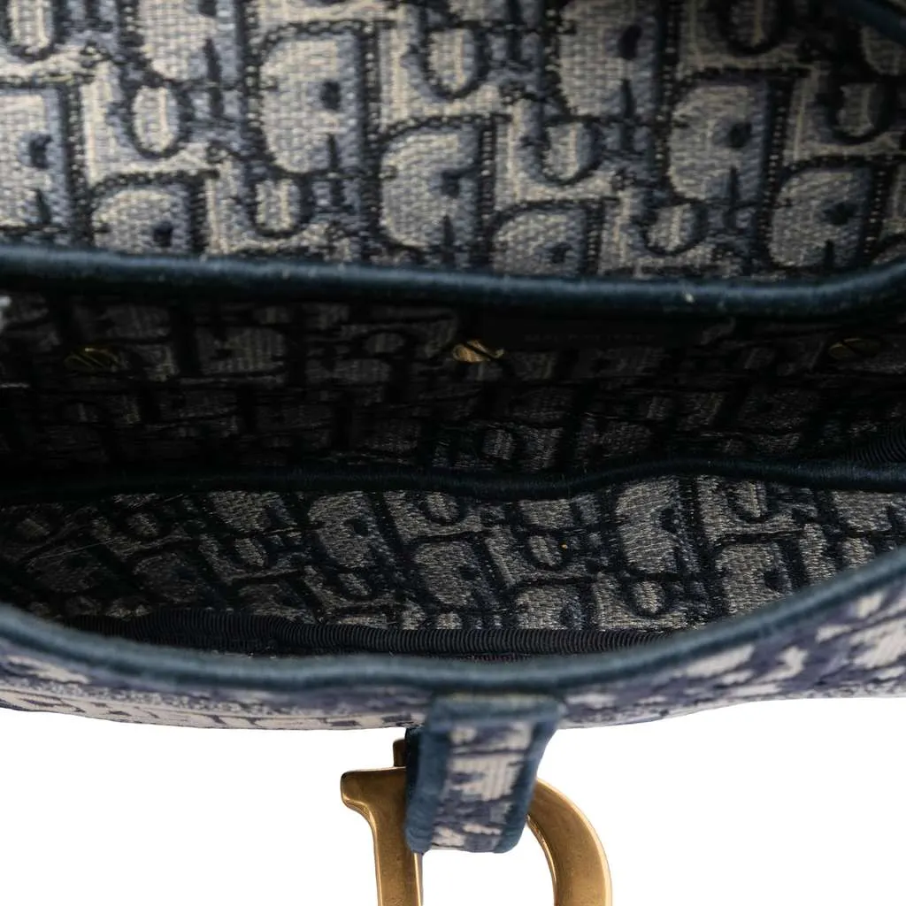 Dior Oblique Embroidered Canvas Saddle Bag Blue Canvas Very good - Model View