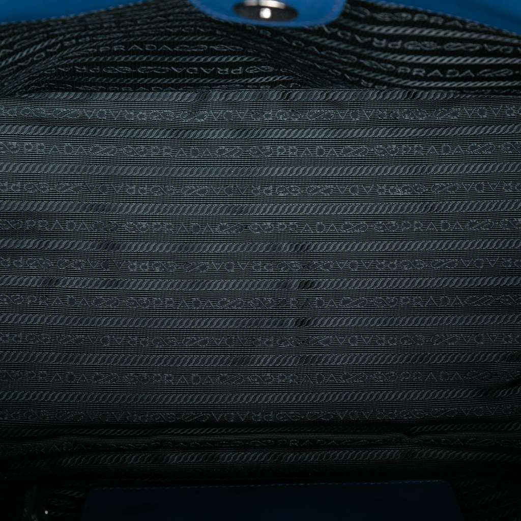 Prada Glace Calf Twin Pocket Double Handle Satchel Blue Leather Good condition - Model View