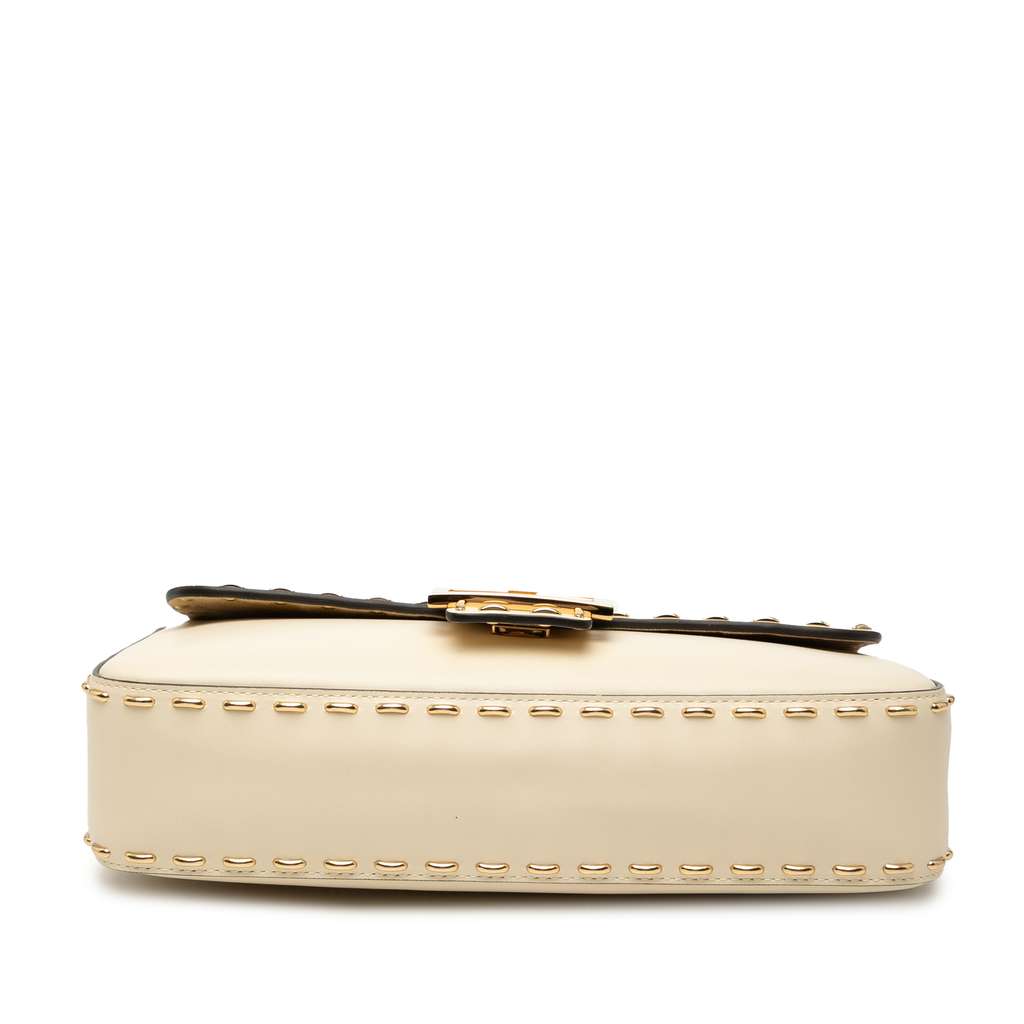 Fendi Leather Metal Stitch Baguette Satchel Brown Leather Good condition - Inside View