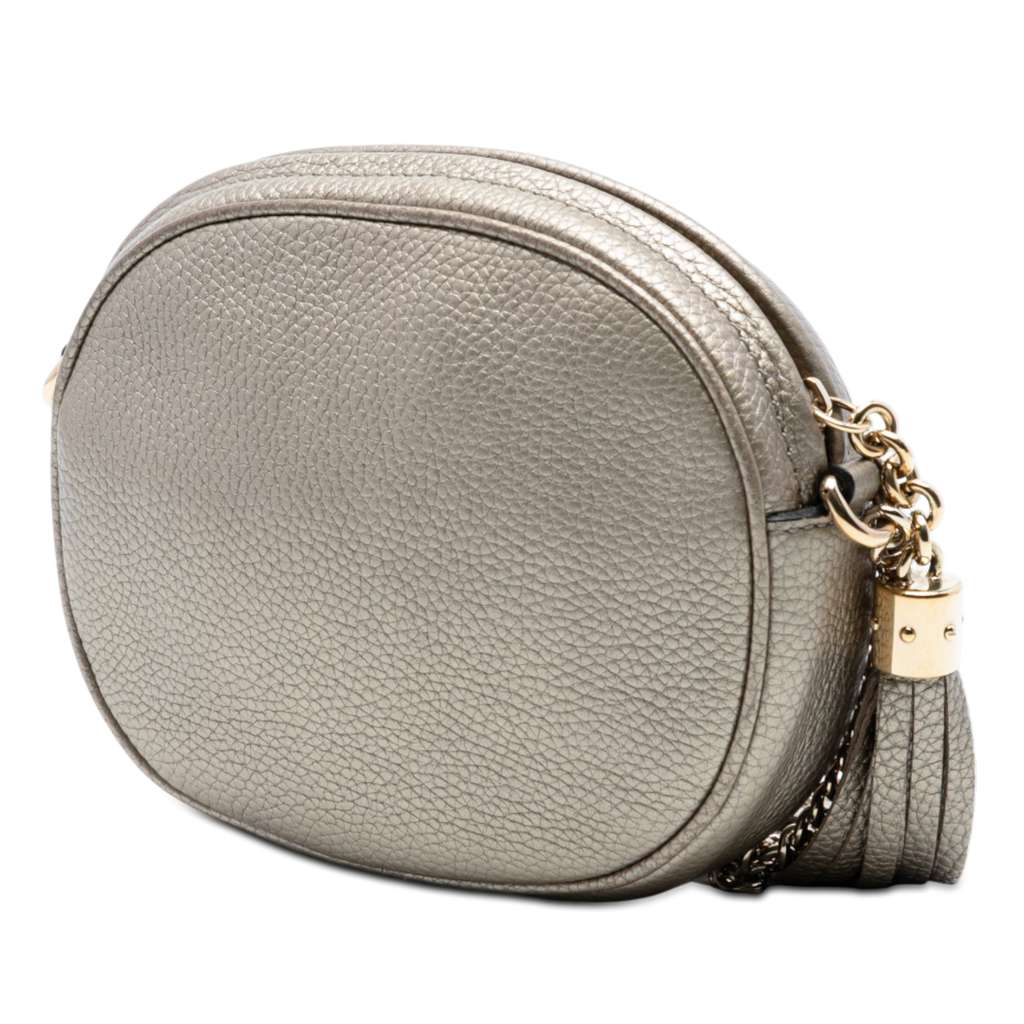 Gucci Mini Metallic Pebbled Calfskin Soho Chain Crossbody Silver Leather Good condition - Back View