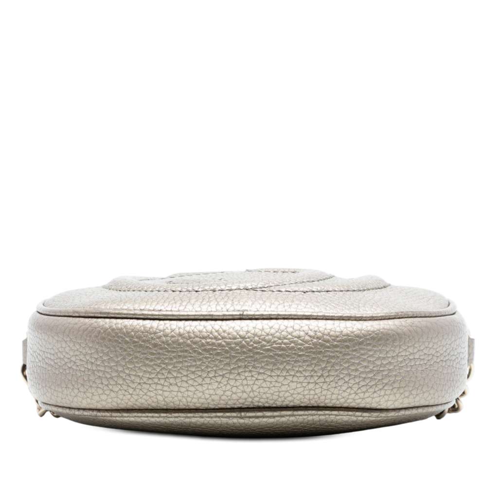 Gucci Mini Metallic Pebbled Calfskin Soho Chain Crossbody Silver Leather Good condition - Inside View