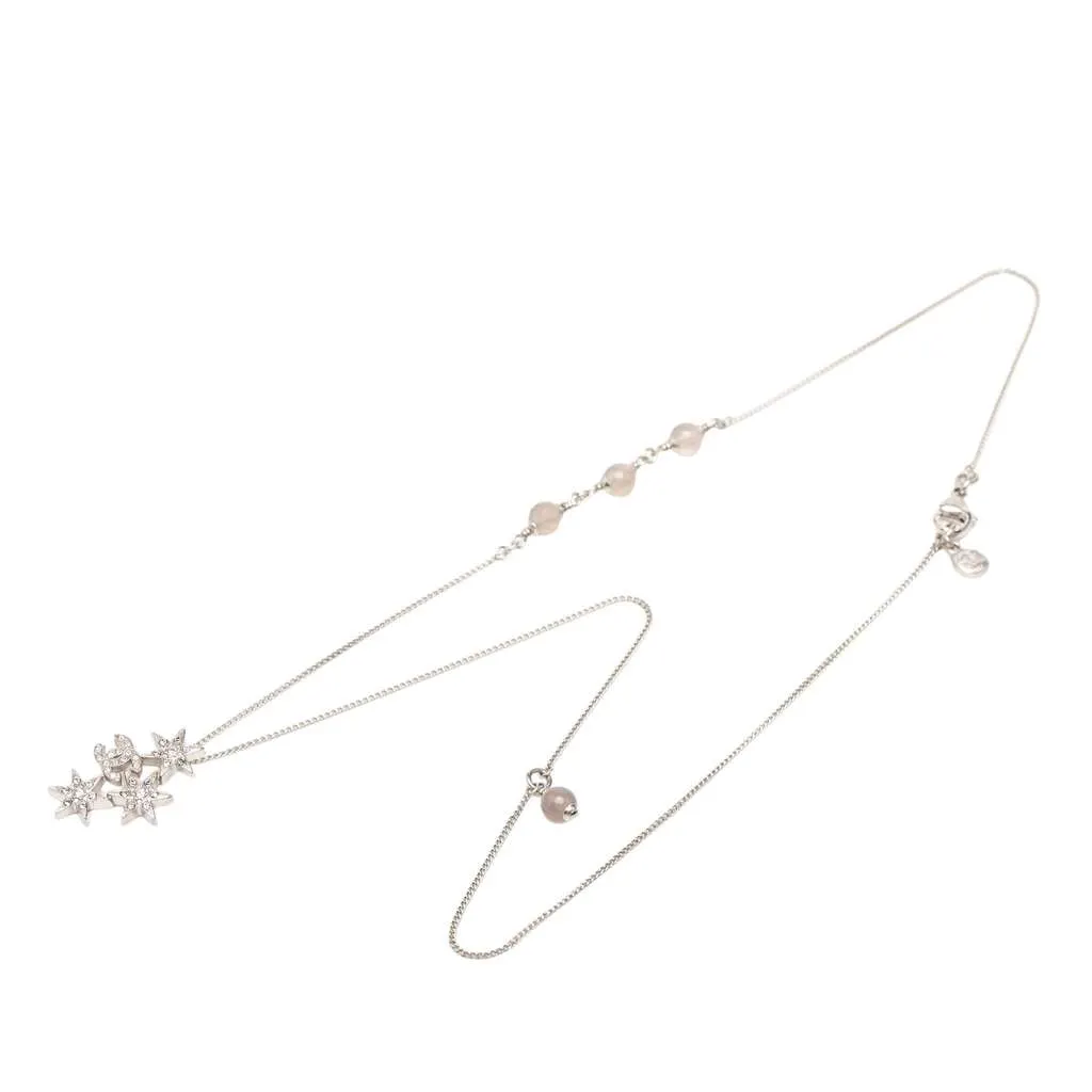 Chanel CC Silver Plated Beads and Rhinestones Star Pendant Necklace Silver Metal Very good - Front View