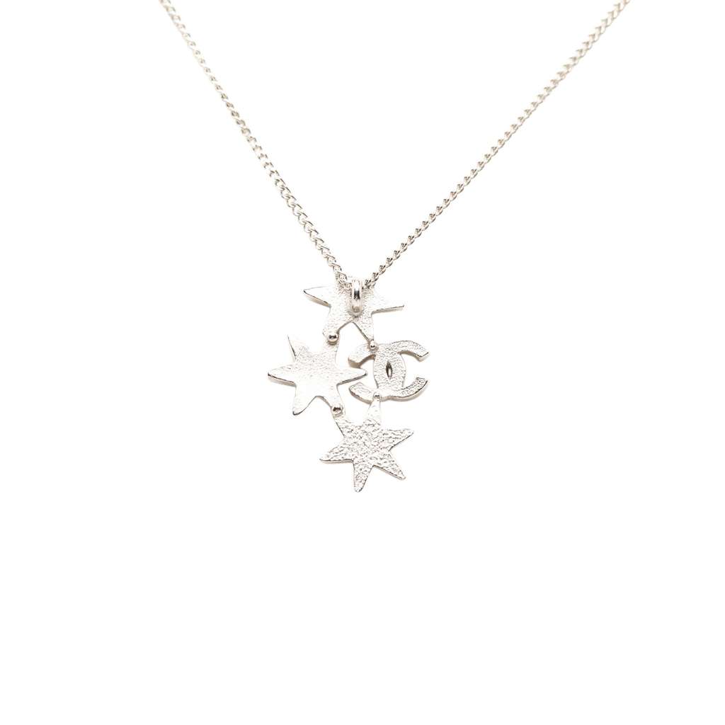 Chanel CC Silver Plated Beads and Rhinestones Star Pendant Necklace Silver Metal Good condition - Inside View