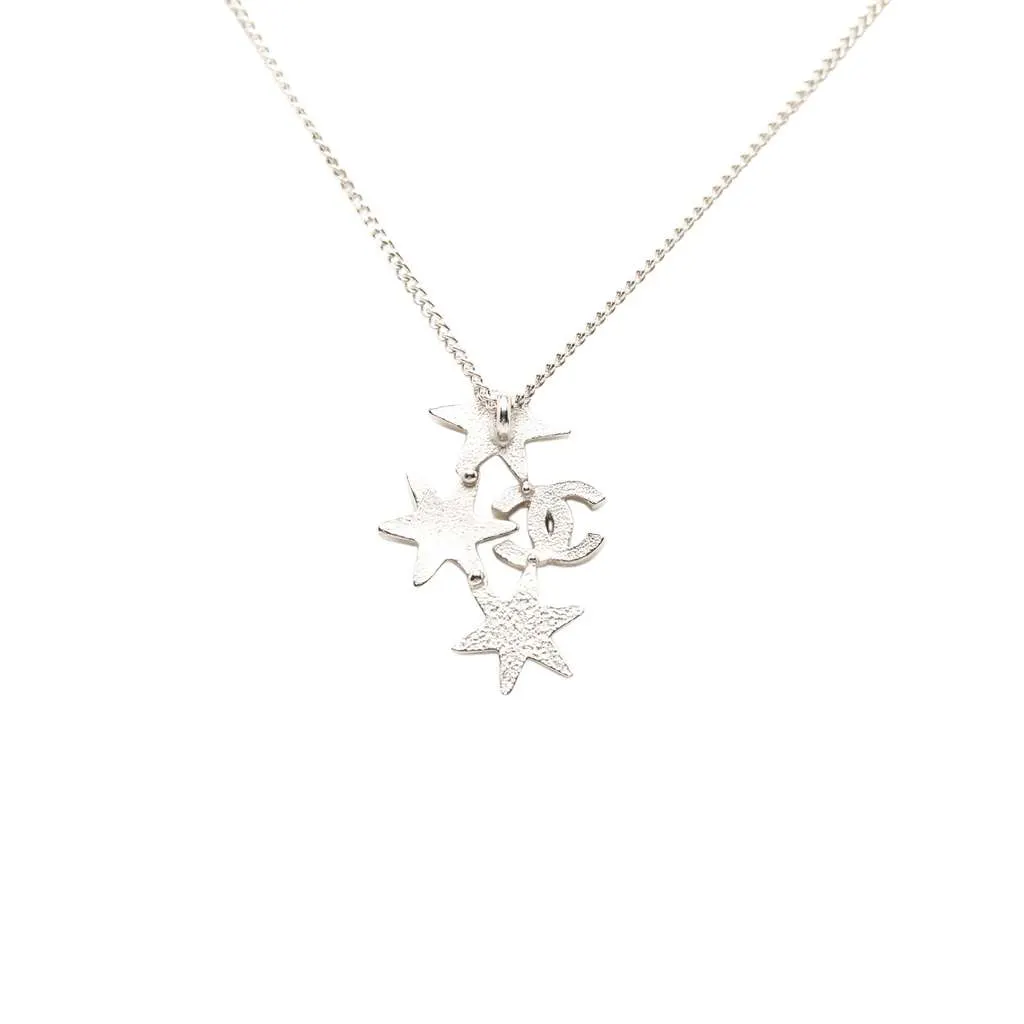Chanel CC Silver Plated Beads and Rhinestones Star Pendant Necklace Silver Metal Very good - Inside View