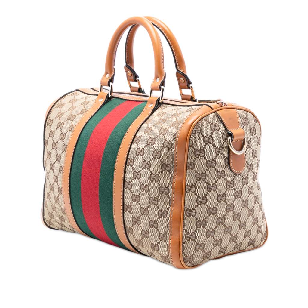 Gucci Medium GG Canvas Web Joy Boston Bag Brown Canvas Good condition - Back View