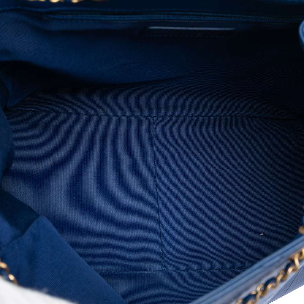 Chanel Medium Stitched Calfskin Egyptian Amulet Drawstring Bucket Bag Blue Leather Good condition - Model View