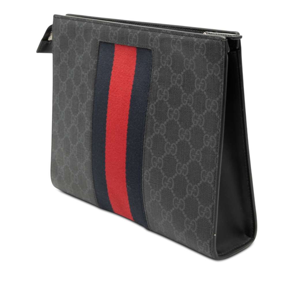 Gucci GG Supreme Web Clutch Black Canvas Good condition - Back View