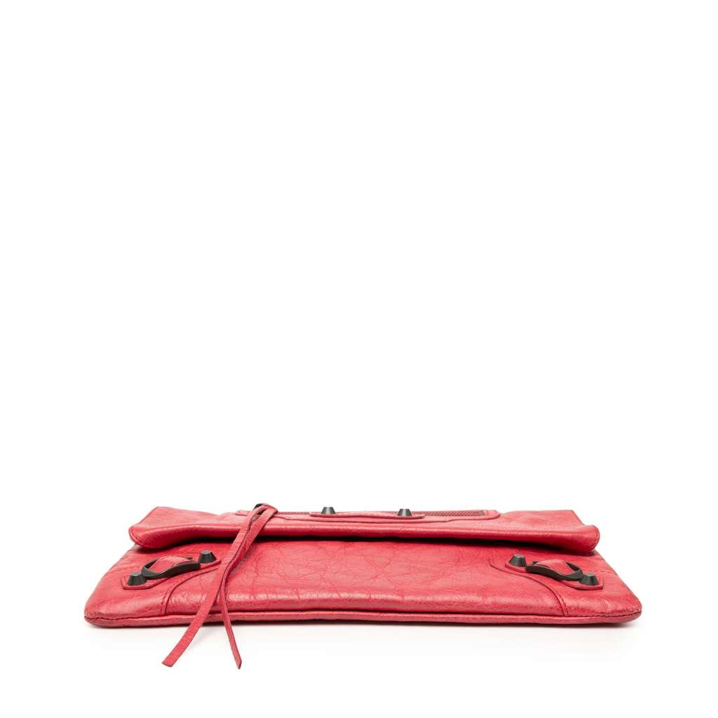 Balenciaga Lambskin Motocross Classic Envelope Clutch Red Leather Good condition - Inside View