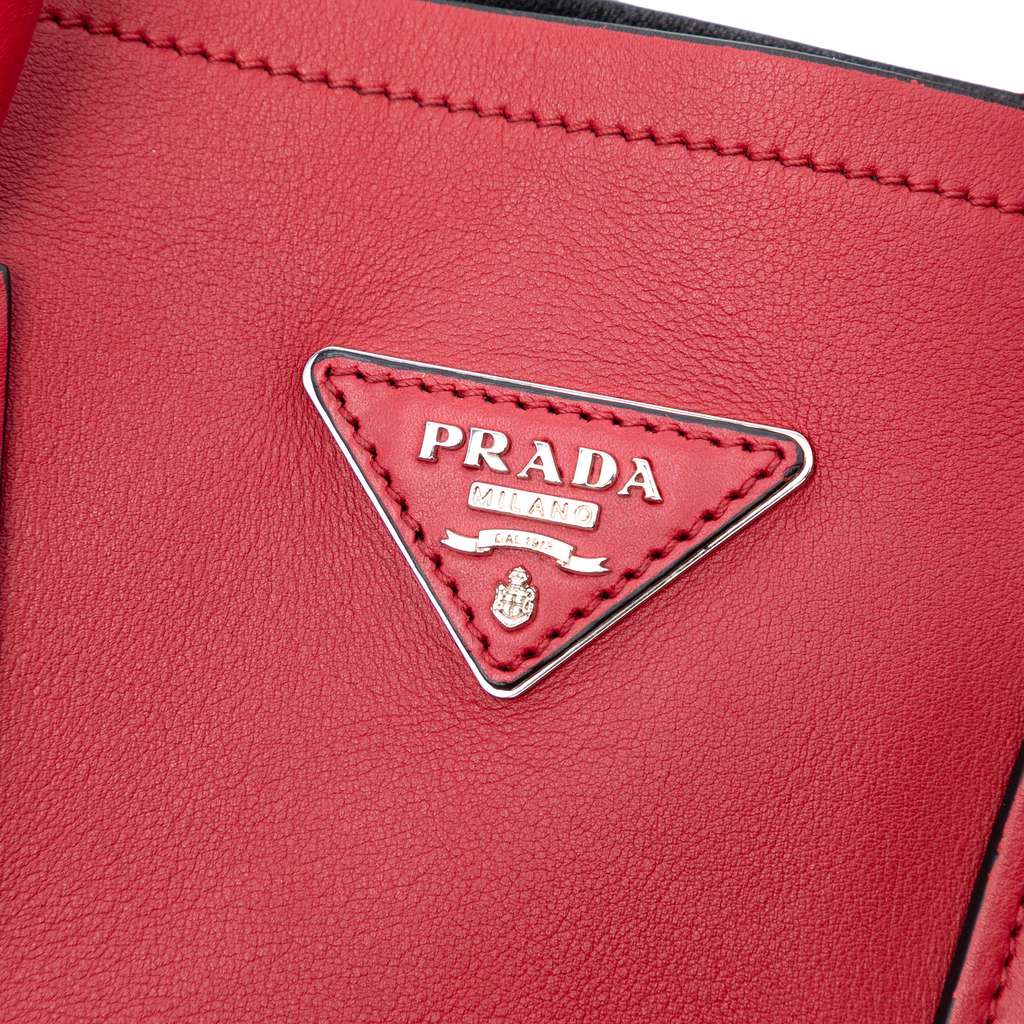Prada Large Saffiano Cuir Double Satchel Red Leather Good condition - Box View