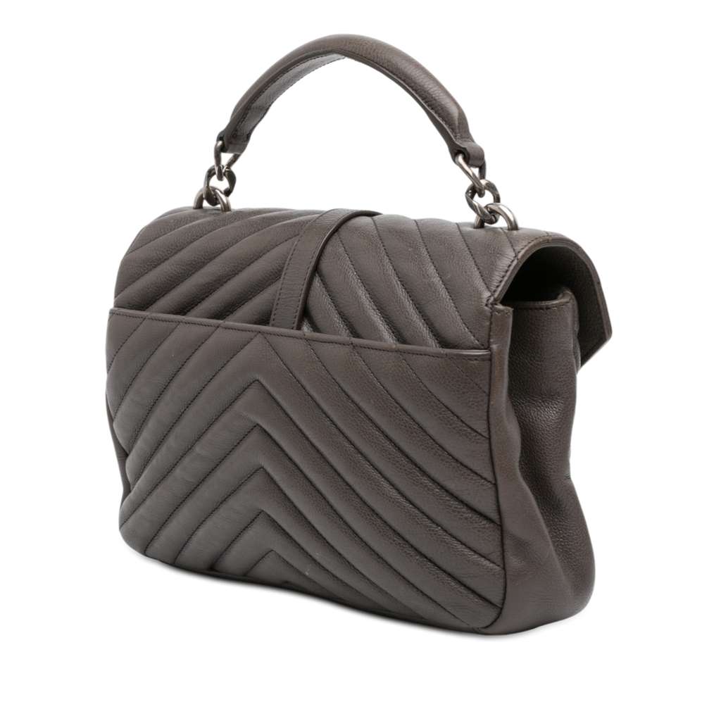 Saint Laurent Medium Chevron Sheepskin Monogram College Satchel Grey Leather Good condition - Back View