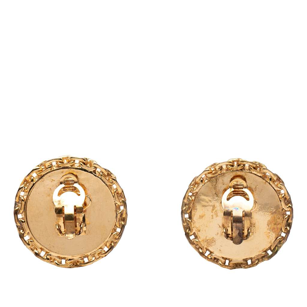 Chanel CC Gold Plated and Acrylic Round Clip On Earrings Gold Metal Good condition - Back View