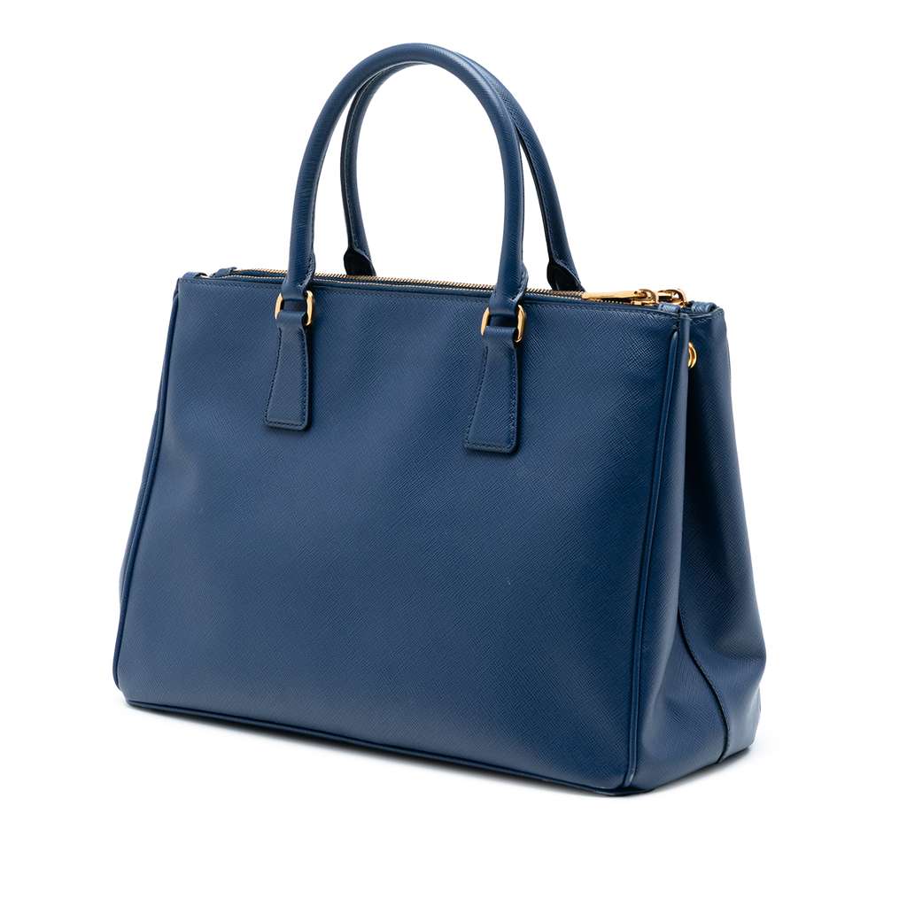 Prada Medium Saffiano Lux Galleria Double Zip Satchel Blue Leather Good condition - Back View