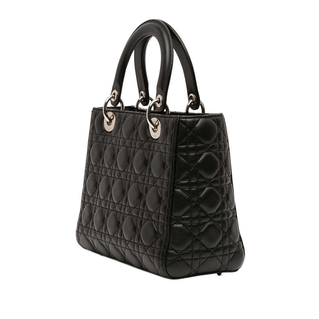 Dior Medium Lambskin Cannage Lady Dior Black Leather Good condition - Back View