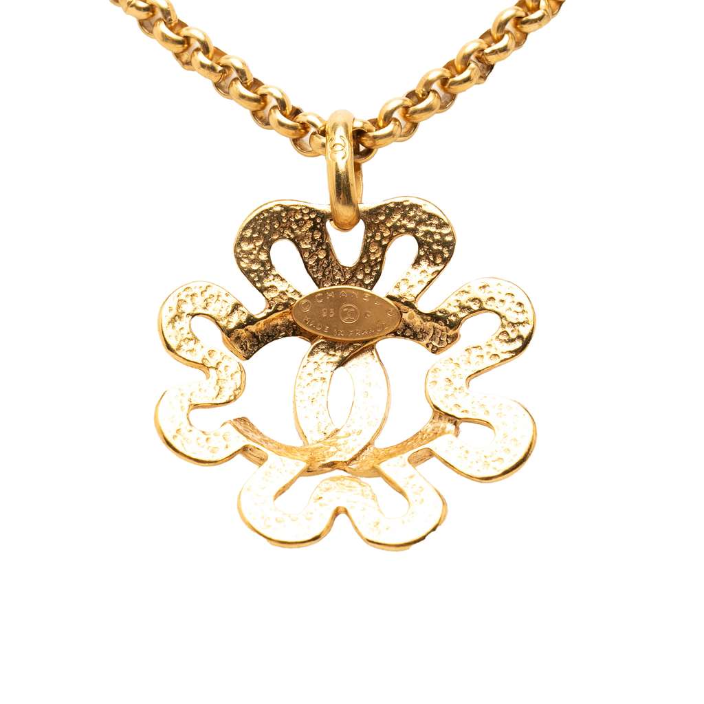 Chanel Gold Plated CC Flower Pendant Necklace Gold Metal Good condition - Back View