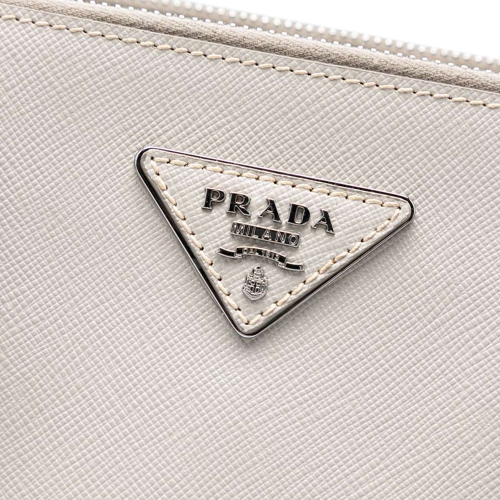 Prada Medium Saffiano Lux Studded Crystal Galleria Double Zip Satchel Grey Leather Good condition - Box View