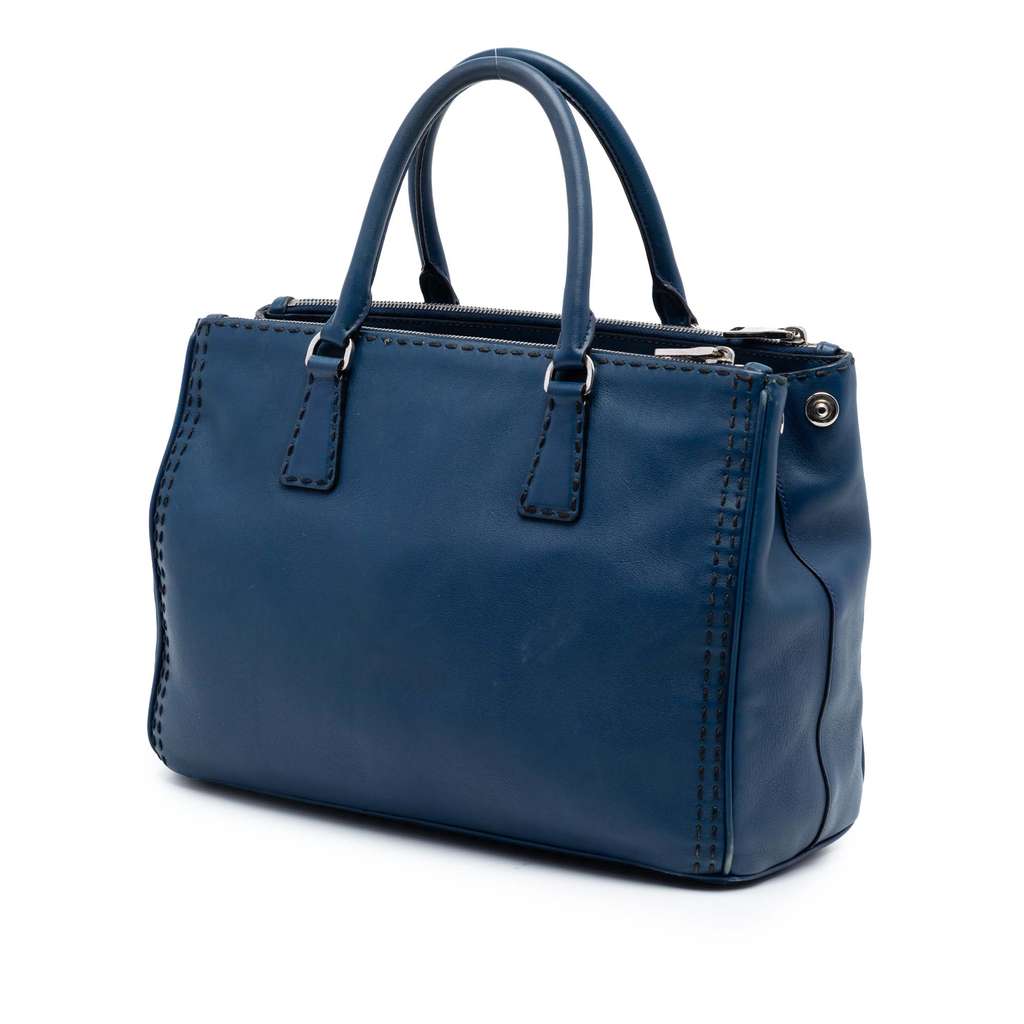 Prada Medium City Calf Hand Stitched Galleria Double Zip Satchel Blue Leather Good condition - Back View