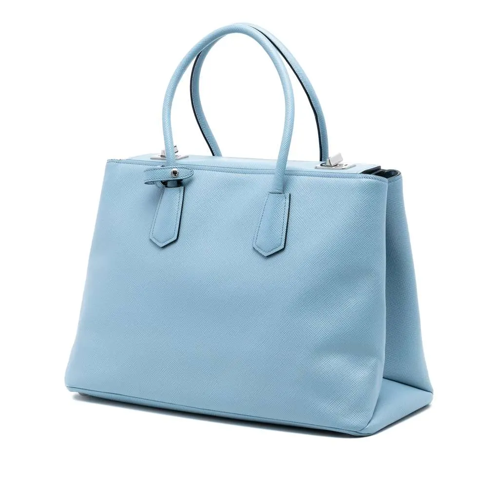 Prada Saffiano Cuir Turnlock Twin Satchel Blue Leather Very good - Back View