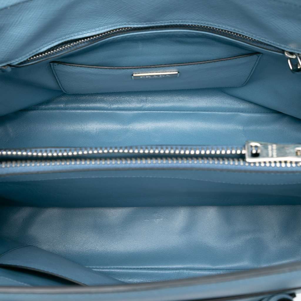 Prada Saffiano Cuir Turnlock Twin Satchel Blue Leather Good condition - Model View