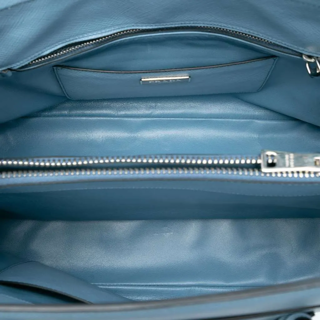 Prada Saffiano Cuir Turnlock Twin Satchel Blue Leather Very good - Model View