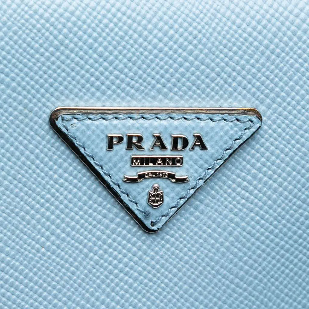 Prada Saffiano Cuir Turnlock Twin Satchel Blue Leather Very good - Box View