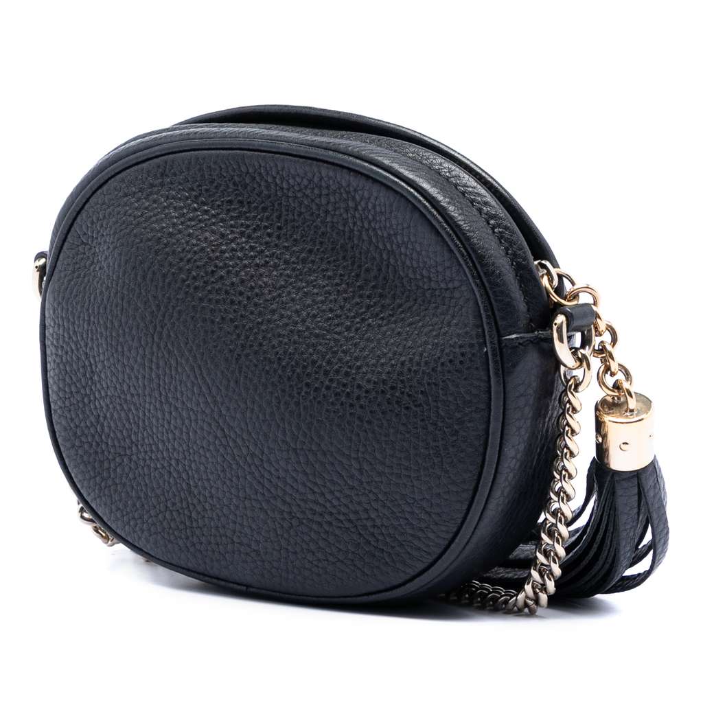 Gucci Mini Pebbled Calfskin Soho Chain Crossbody Black Leather Good condition - Back View