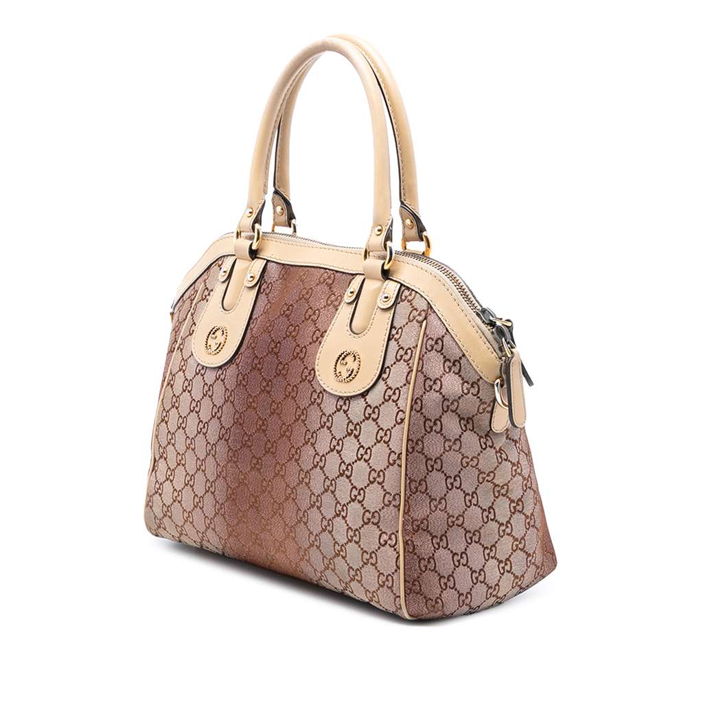 Gucci Medium GG Lurex Scarlett Satchel Brown Canvas Good condition - Back View