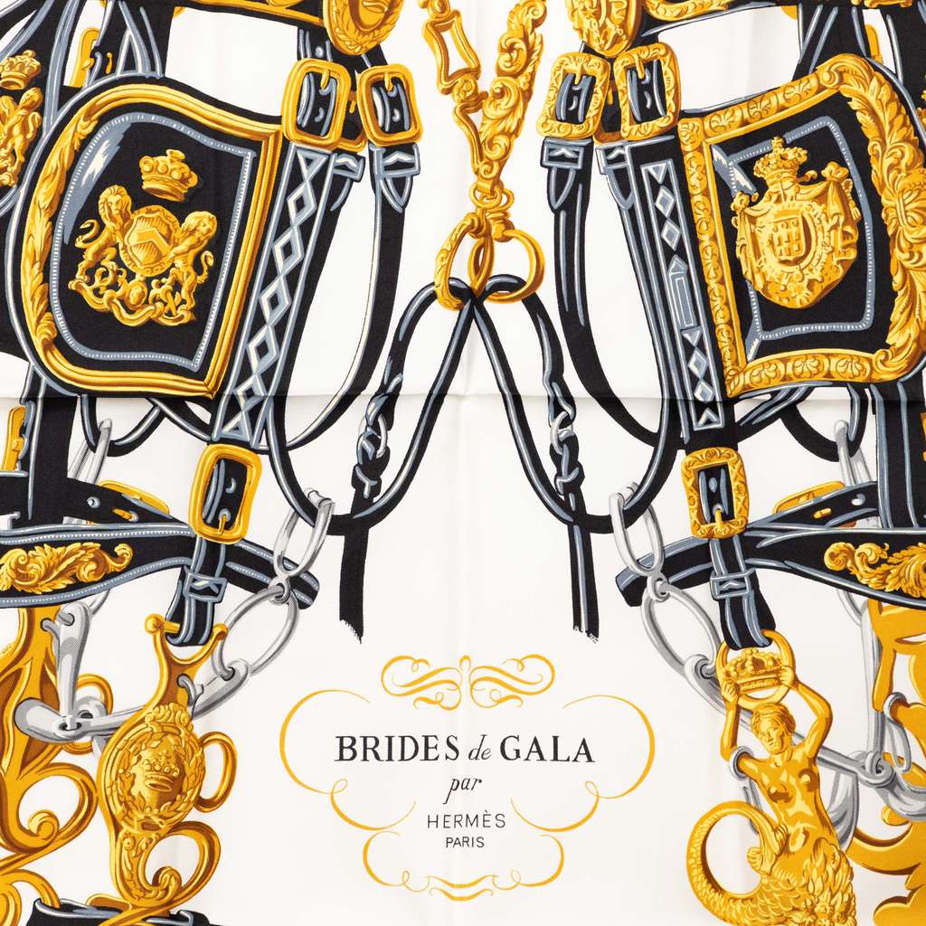 Hermès Brides de Gala Silk Scarf 90 White Silk Good condition - Back View