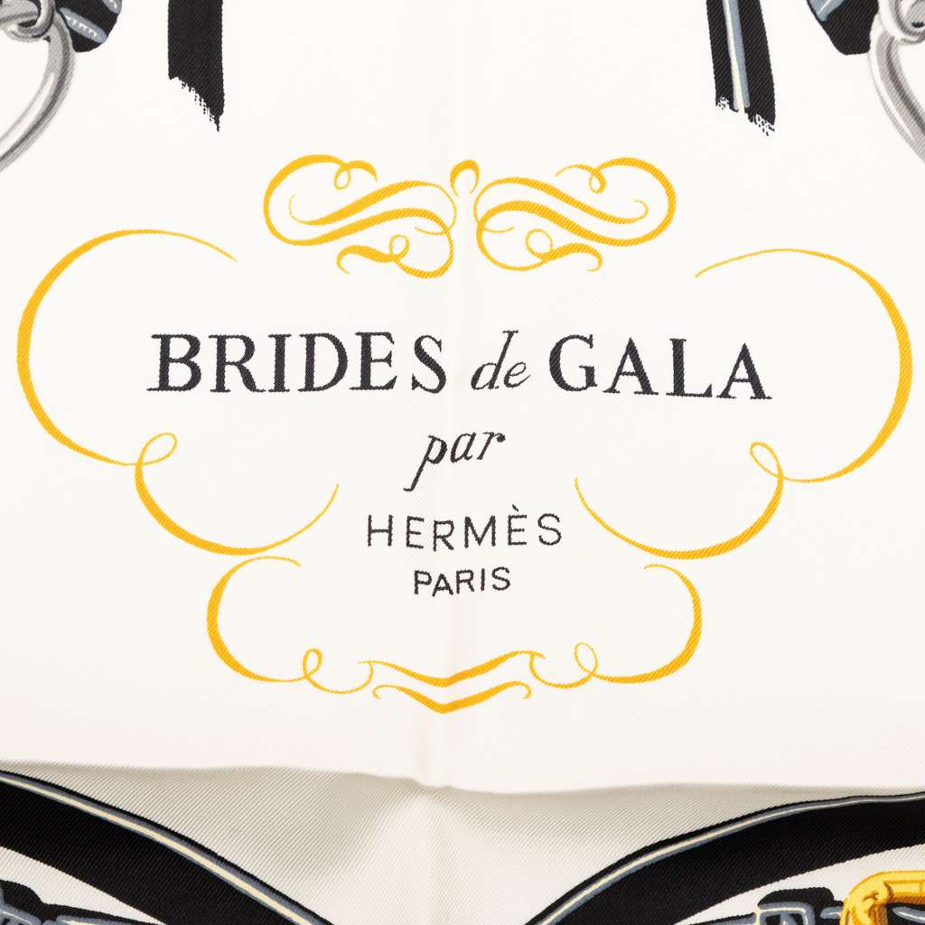 Hermès Brides de Gala Silk Scarf 90 White Silk Good condition - Inside View
