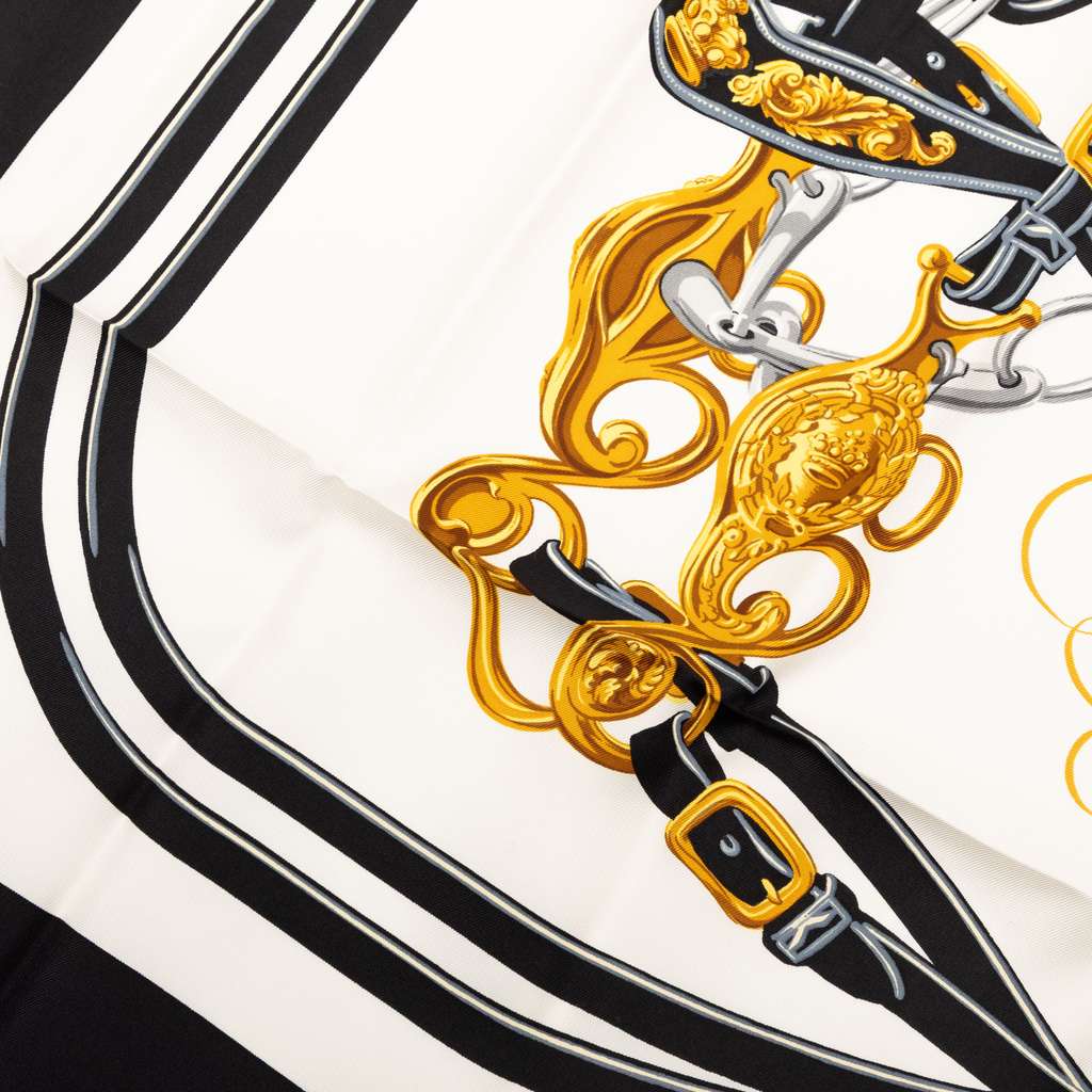 Hermès Brides de Gala Silk Scarf 90 White Silk Good condition - Box View