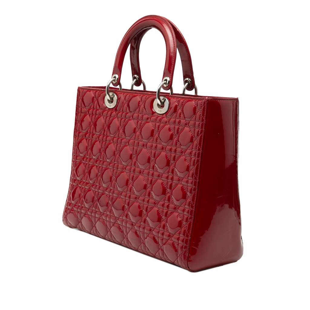 Dior Large Patent Cannage Lady Dior Red Leather Good condition - Back View